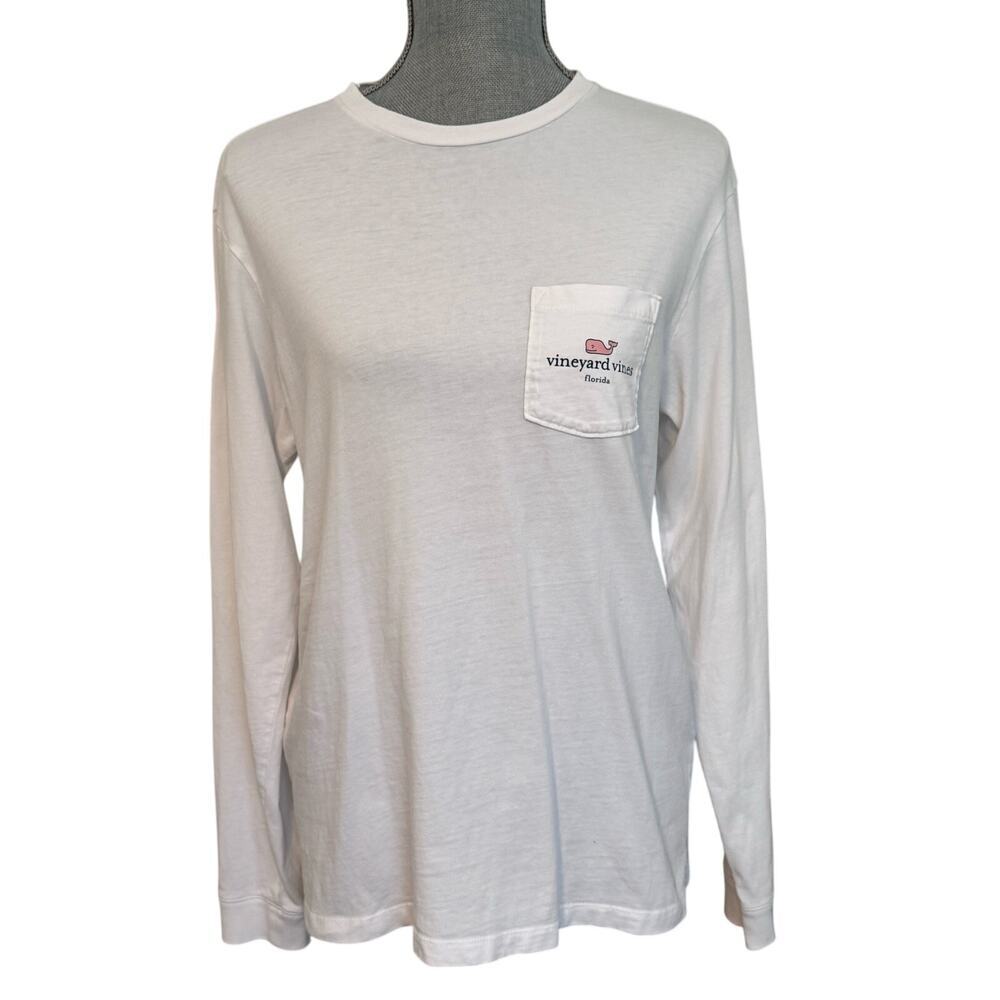 Vineyard Vines Pink Whale Logo Florida White Long Sleeve 100% Cotton Size XS - Picture 2 of 4